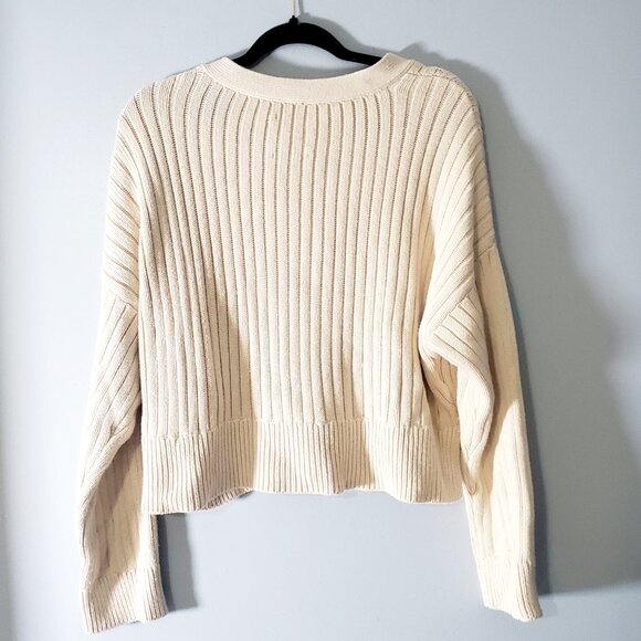 Abercrombie & Fitch Cropped Ribbed Cardigan Cream Preppy Y2K Style Sweater S - Picture 2 of 10